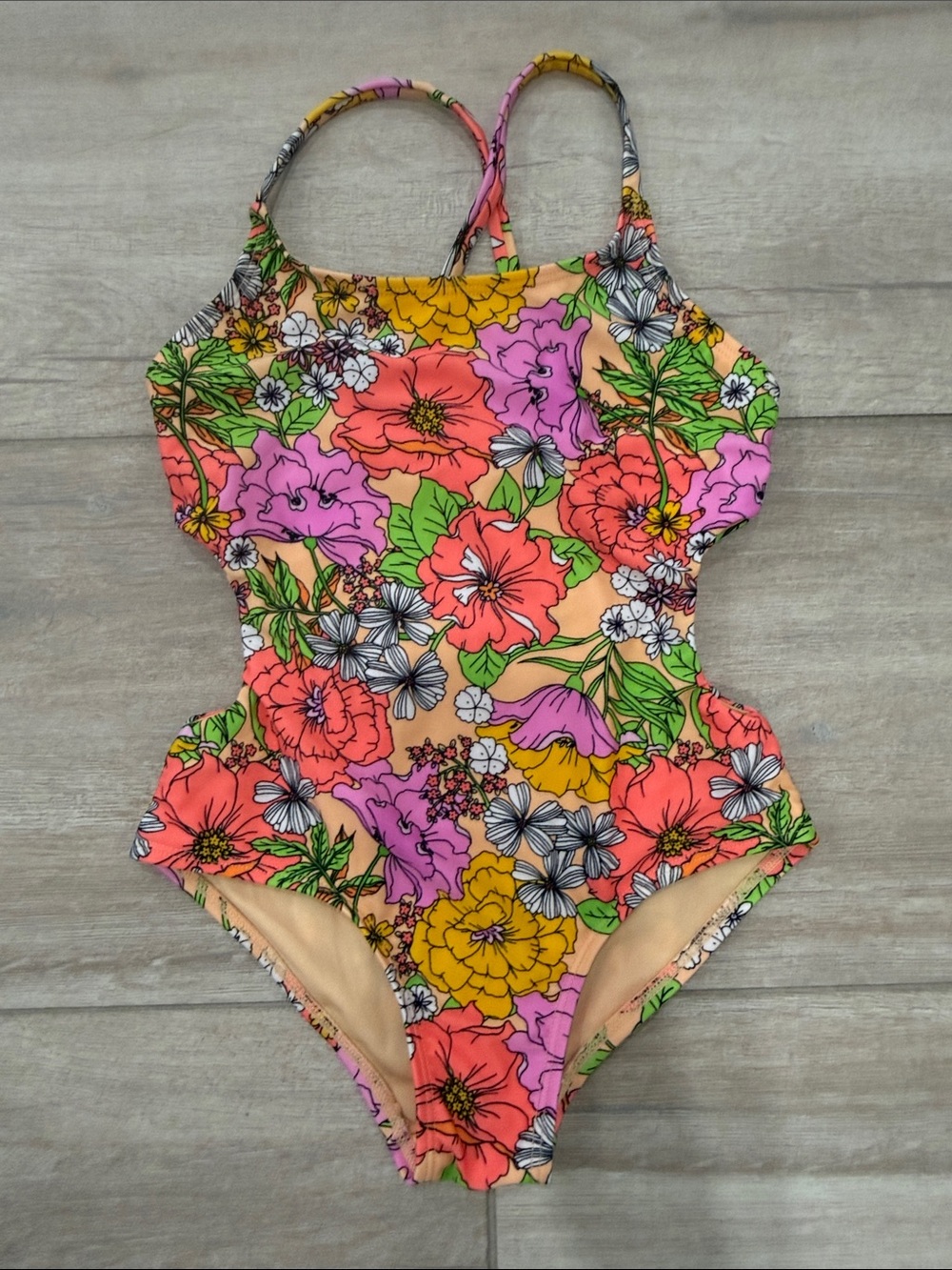 Cat & Jack Girls' Floral One-Piece Swimsuit - Coral, Pink & Yellow